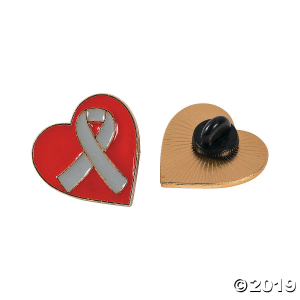 Grey Awareness Ribbon Heart Pins (Per Dozen)