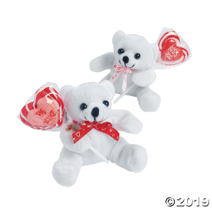Valentine Stuffed Bears with Sucker (Per Dozen)