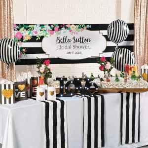 Personalized Medium Black & White Stripe Bridal Shower Vinyl Banner (1 Piece(s))