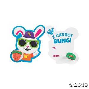 Hip Hop Bunny Cards with Carrot Ring (Per Dozen)