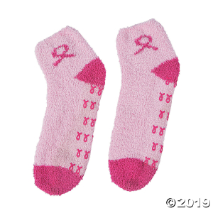 Pink Ribbon Fuzzy Socks (1 Pair)