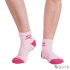 Pink Ribbon Fuzzy Socks (1 Pair)