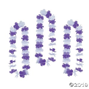 Purple & White Hawaiian Flower Polyester Leis - 12 Pc. (Per Dozen)
