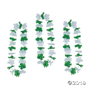 Green & White Hawaiian Flower Polyester Leis - 12 Pc. (Per Dozen)