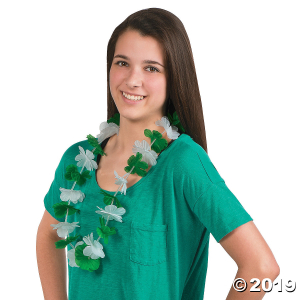 Green & White Hawaiian Flower Polyester Leis - 12 Pc. (Per Dozen)