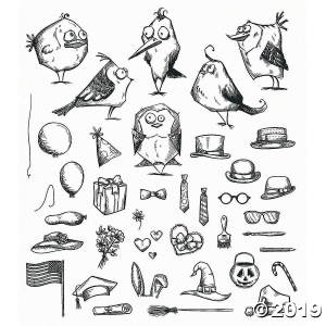 Tim Holtz Cling Stamps - Mini Bird Crazy & Things (1 Piece(s))