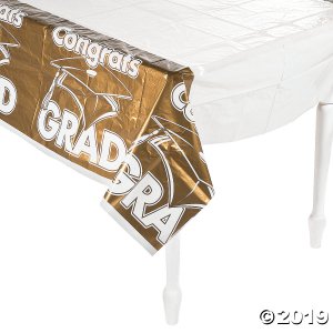 Gold Congrats Grad Plastic Tablecloth (1 Piece(s))
