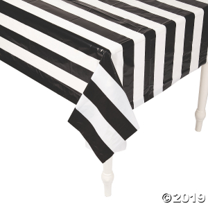 Black & White Striped Plastic Tablecloth Roll (1 Roll(s))