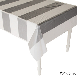 Silver & White Striped Plastic Tablecloth Roll (1 Piece(s))