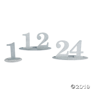 1 - 24 Silver Glitter Table Numbers (24 Piece(s))