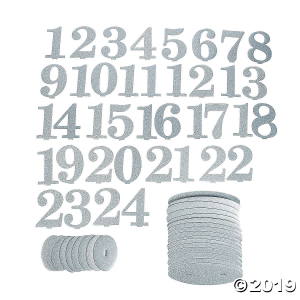 1 - 24 Silver Glitter Table Numbers (24 Piece(s))