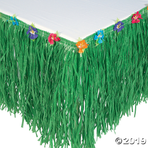 Green Table Skirt with Hibiscus (1 Piece(s))