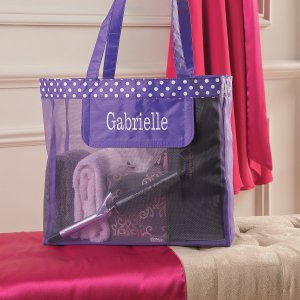 Personalized Large Purple Mesh Tote Bag with White Thread Embroidery (1 Piece(s))