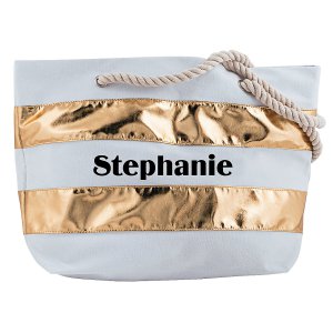 Personalized Gold Stripe Tote Bag with Rope Handles (1 Piece(s))