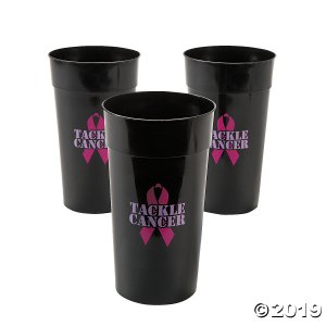 Tackle Cancer" Breast Cancer Awareness Plastic Tumblers (Per Dozen)