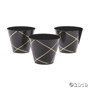 Short Black & Gold Geometric Plastic Tumblers (24 Piece(s))