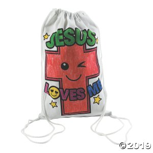 Color Your Own Medium Jesus Loves Me Drawstring Bags (Per Dozen)