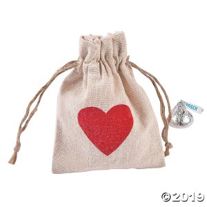 Mini Heart Canvas Drawstring Treat Bags (Per Dozen)