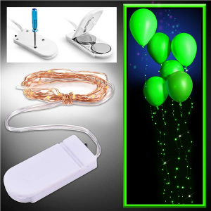 LED Green Balloons with Green String Lights (Per 6 pack)