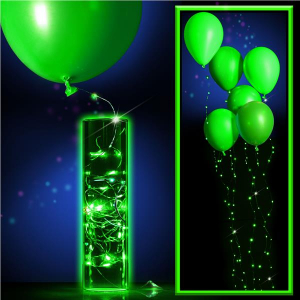 LED Green Balloons with Green String Lights (Per 6 pack)