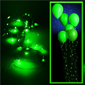 LED Green Balloons with Green String Lights (Per 6 pack)