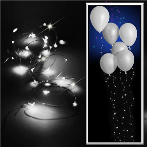 LED White Balloons with White String Lights (Per 6 pack)