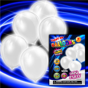 White Light Up Balloons (Per 5 pack)