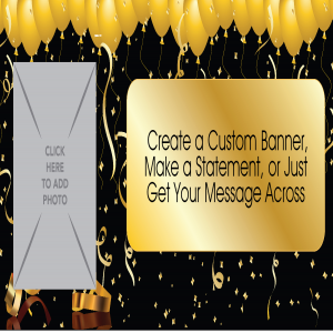 Gold Confetti Balloons Custom Photo Banner - 12 x 24