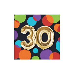 30th Birthday Balloon Beverage Napkins (Per 16 pack)