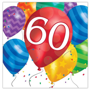 Balloon Blast 60th Birthday Lunch Napkins (Per 16 pack)