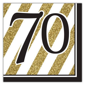 Black & Gold 70th Lunch Napkins (Per 16 pack)