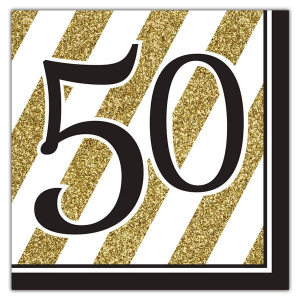 Black & Gold 50th Lunch Napkins (Per 16 pack)