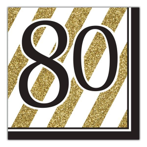 Black & Gold 80th Lunch Napkins (Per 16 pack)