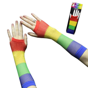 Rainbow Fishnet Fingerless Gloves (Per Pair)