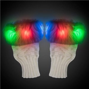 LED White Fuzzy Half Gloves (Per pair)