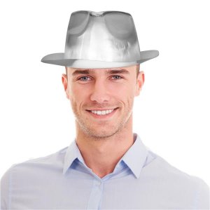 Silver Fedora Hats (Per 12 pack)
