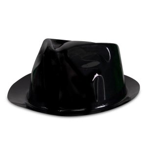 Black Plastic Fedora Hats (Per 12 pack)