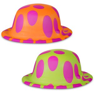 Neon Polka Dot Plastic Derby Hats (Per 12 pack)