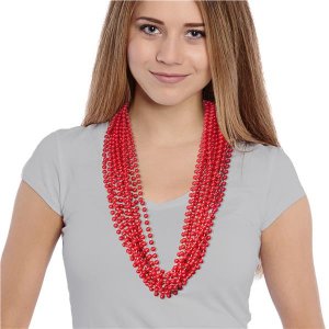 Red 33" 7mm Bead Necklaces (Per 12 pack)