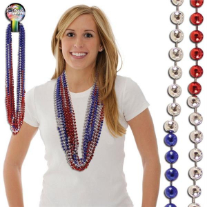 Red, Silver, Blue Bead 36" Necklaces (Per 12 pack)