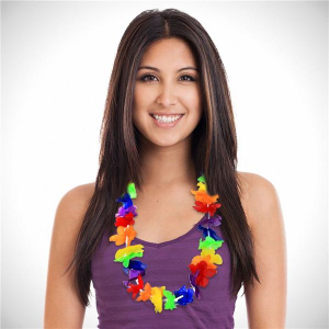 Rainbow Silk Flower 40" Leis (Per 12 pack)