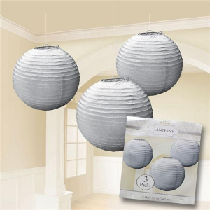 Silver Paper Lanterns (Per 3 pack)