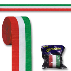 Red, White & Green Streamer Roll (Per 30&#39; roll)