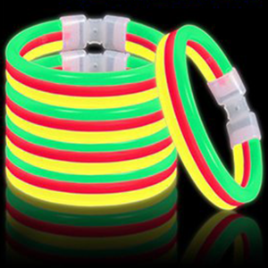 8 Inch Triple Wide Glowstick Bracelets - Red Yellow and Green