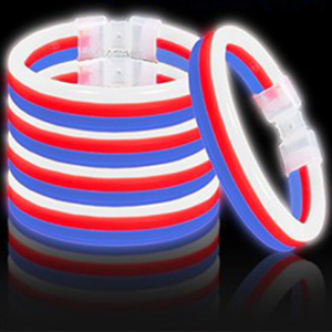 8 Inch Triple Wide Glowstick Bracelets - Red White And Blue