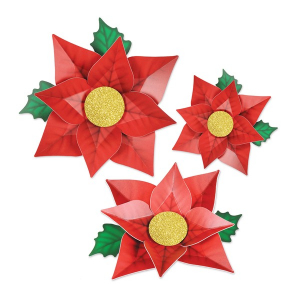 Poinsettia Paper Flowers (Per 3 pack)
