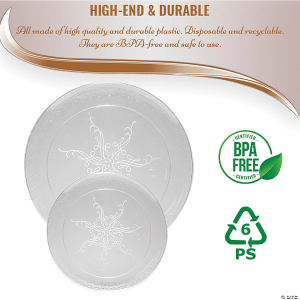 9" Clear Floral Round Disposable Plastic Buffet Plates (80 Plates)