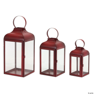Melrose International Red Iron Metal Lantern (Set of 3)