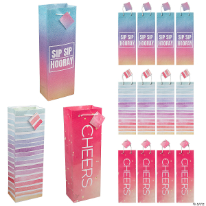 4 3/4" x 3" x 14" Wine Gift Bags with Tags Assortment - 12 Pc.