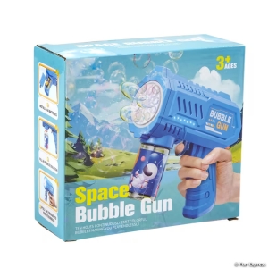 6 1/4" x 5 3/4" Blue Plastic Space Bubble Gun with Bubble Bottle